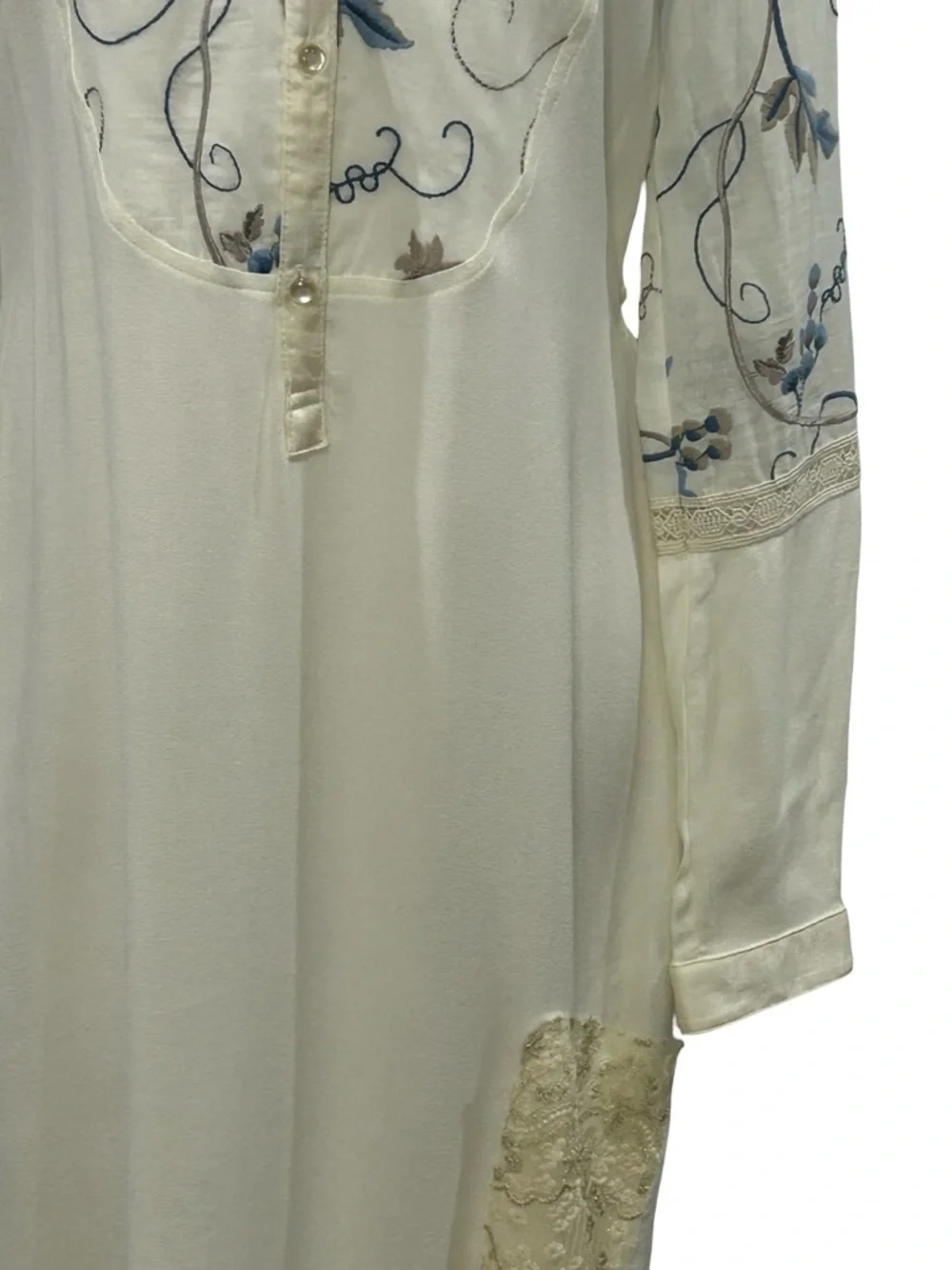 Tiny Ivory Boho Festival Shirt Dress Embroidered Lace XS S Country Cottagecore - Picture 7 of 16